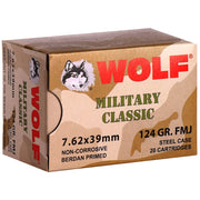 Wolf Military Classic 7.62x39mm Ammo 124 Grain Full Metal Jacket - MC762FMJ