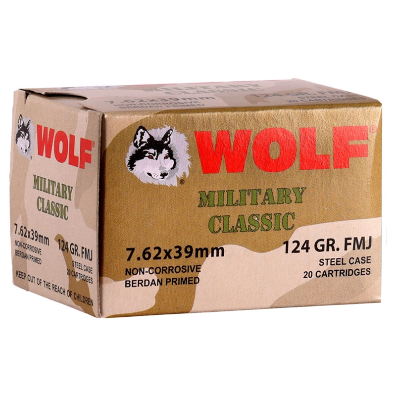 Wolf Military Classic 7.62x39mm Ammo 124 Grain Full Metal Jacket - MC762FMJ