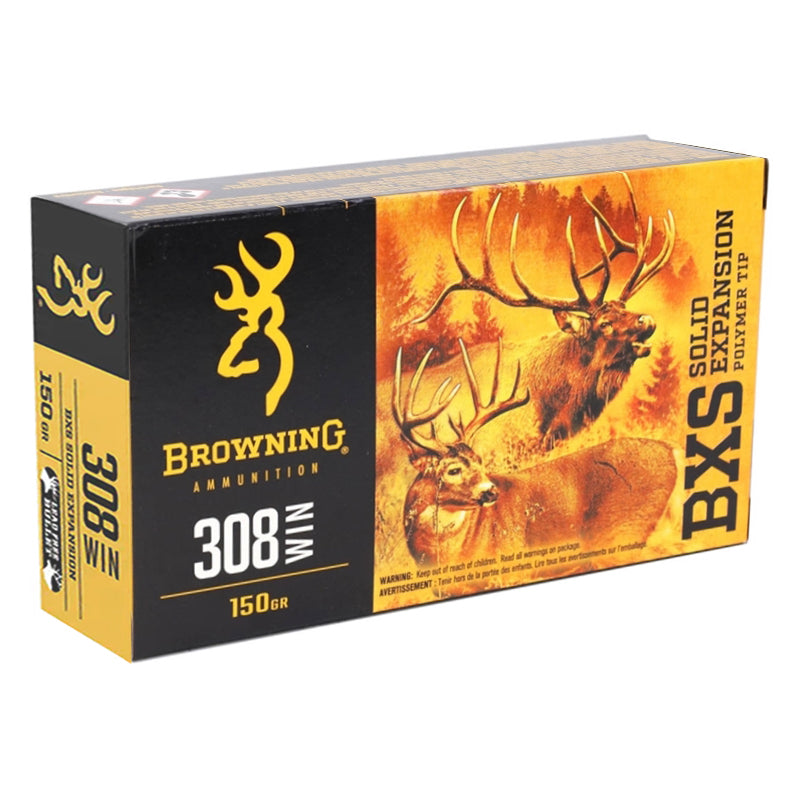Browning BXS 308 Winchester Ammo 150 Grain Solid Copper Polymer Tip Boat Tail Lead Free - B192403081