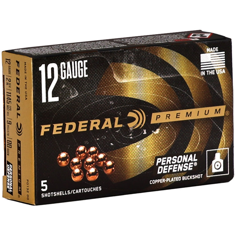 Federal Personal Defense 12 Gauge Ammo 2-3/4" 00 Buckshot 9 Pellets Ammo