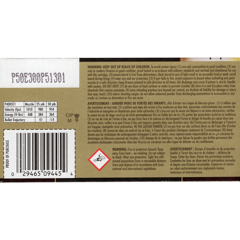 Federal Law Enforcement 40 S&W Ammo 180 Grain HST Jacketed Hollow Point - P40HST1