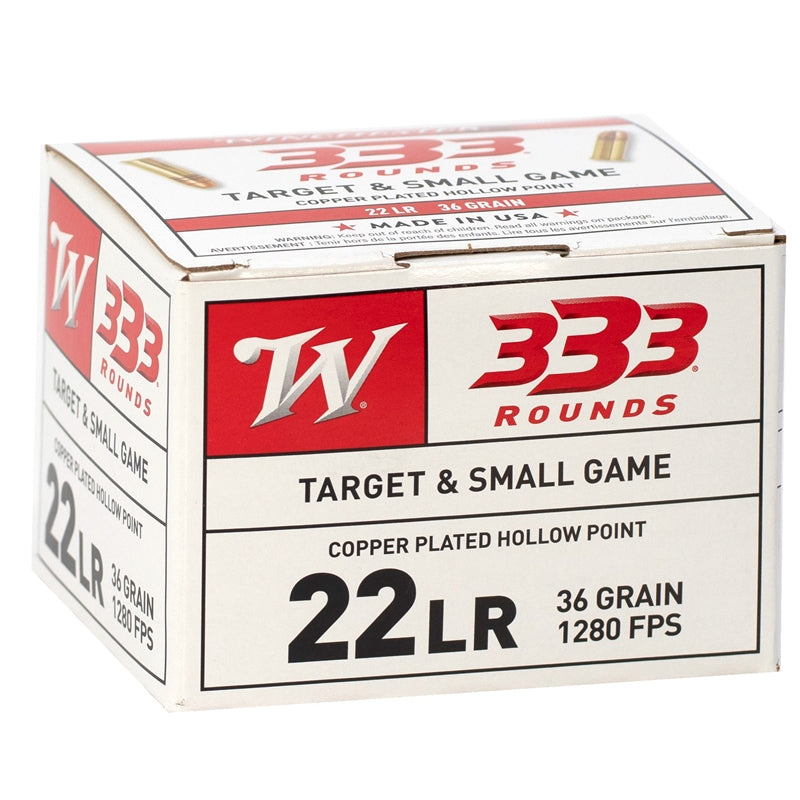 Winchester 22 Long Rifle Ammo 36 Grain Plated Lead Hollow Point Box of 333 Rounds - 22LR333HP
