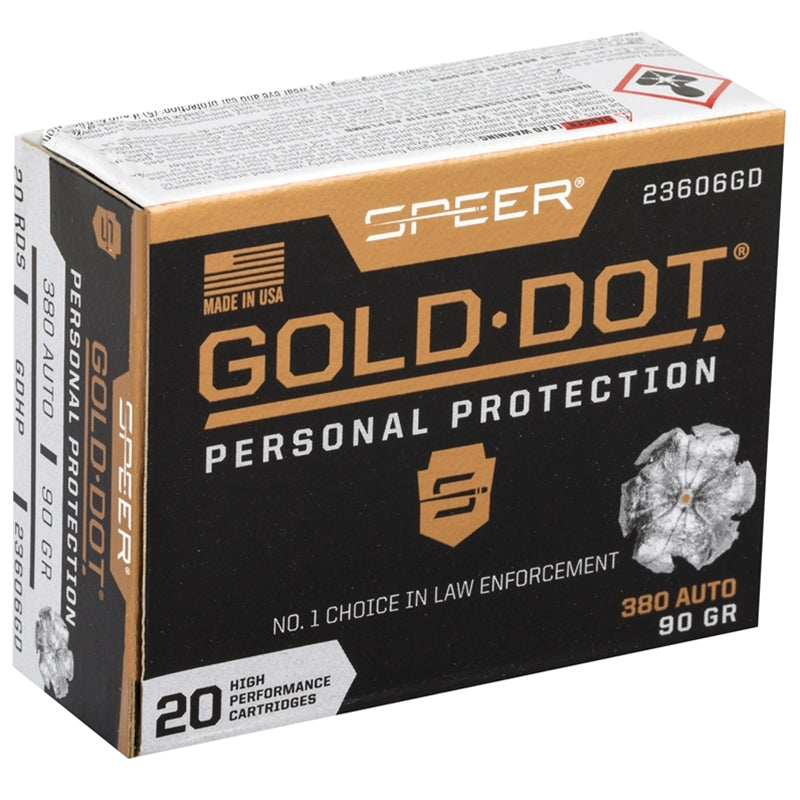 Speer Gold Dot 380 ACP AUTO Ammo 90 Grain Hollow Point - 23606GD