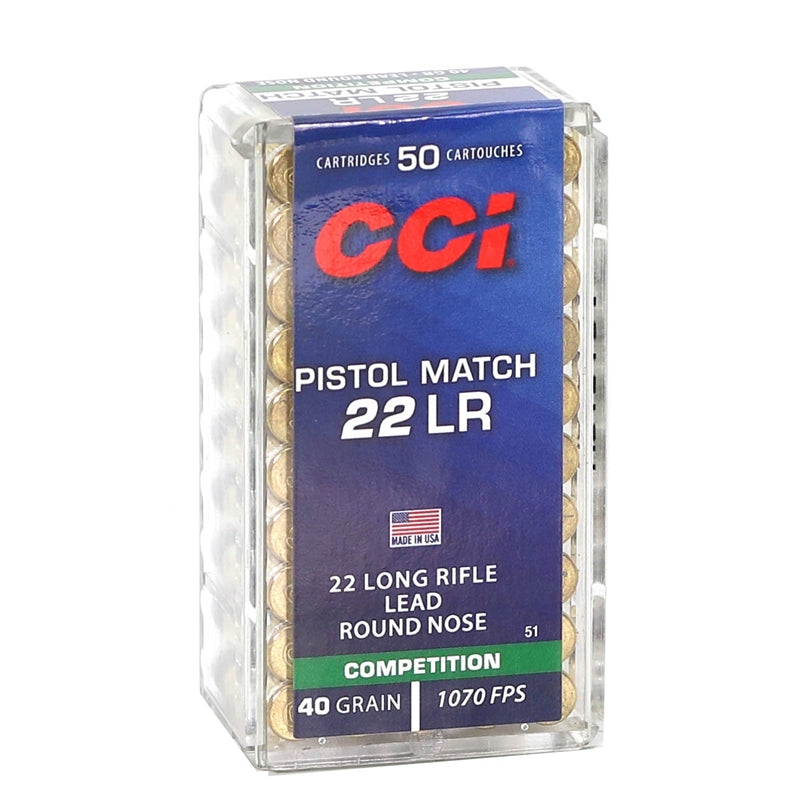 CCI Pistol Match 22 Long Rifle Ammo 40 Grain Lead Round Nose - 0051