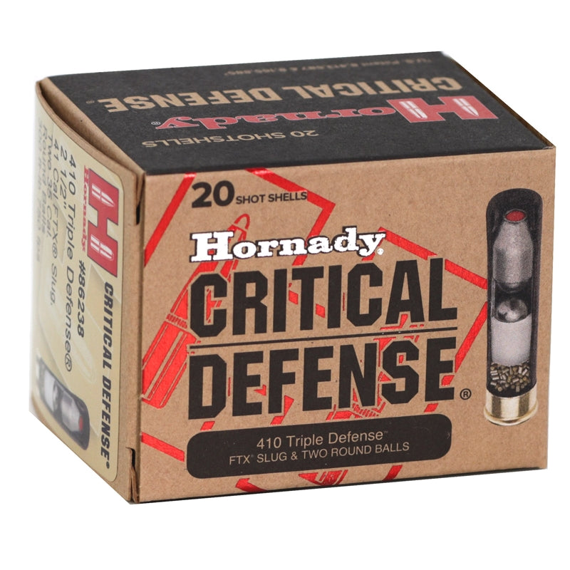 Hornady Critical Defense 410 Gauge Ammo 2-1/2 Inch 41 Caliber FTX Slug and Two 35 Caliber Round Balls - 86238