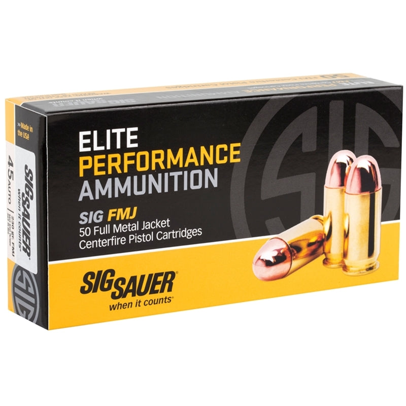 Sig Sauer Elite Performance 45 ACP Auto Ammo 230 Grain Full Metal Jacket - E45BA3-50