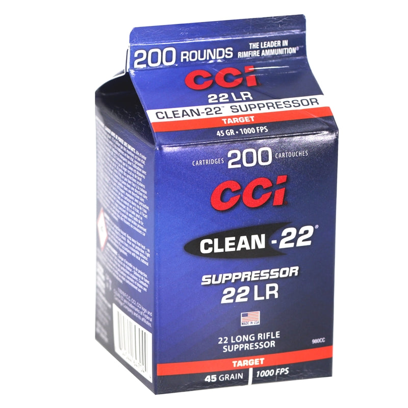 CCI Clean 22 Long Rifle Ammo 45 Grain Suppressor Lead Round Nose - 980CC
