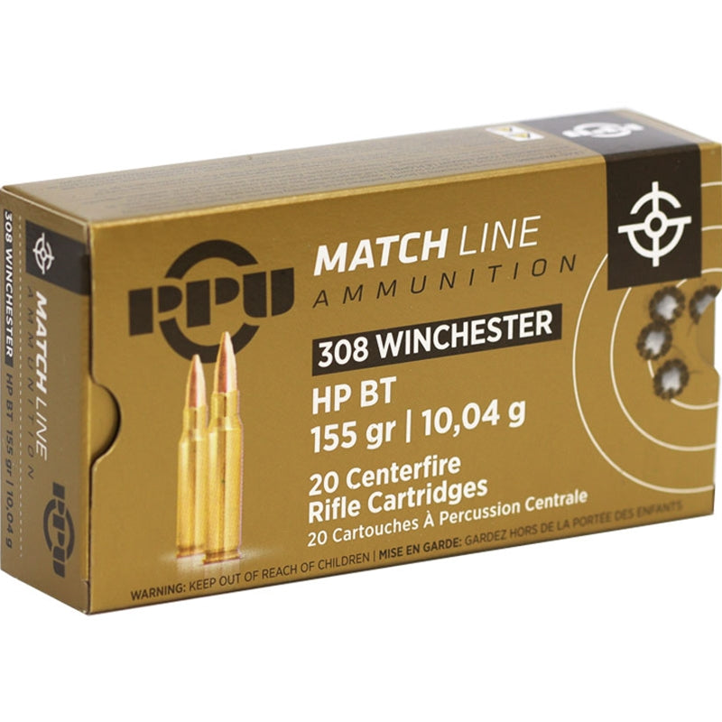 Prvi Partizan Match 308 Winchester Ammo 155 Grain Hollow Point Boat Tail - PPM3081