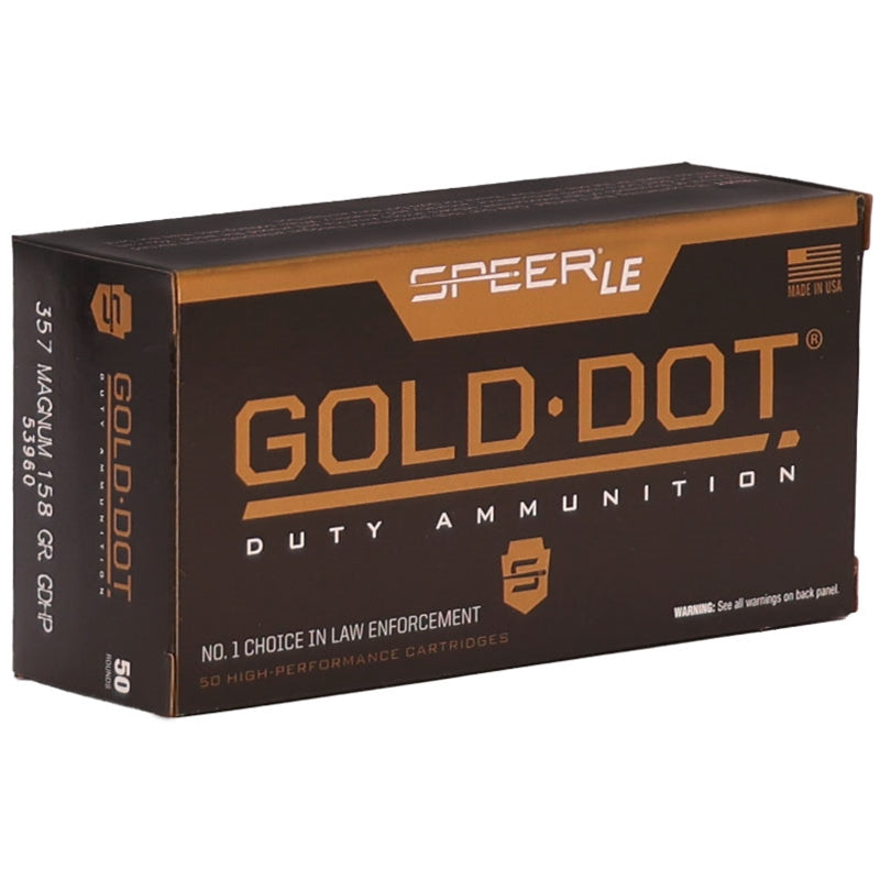 Speer Gold Dot LE Duty 357 Magnum Ammo 158 Grain Jacketed Hollow Point - 53960