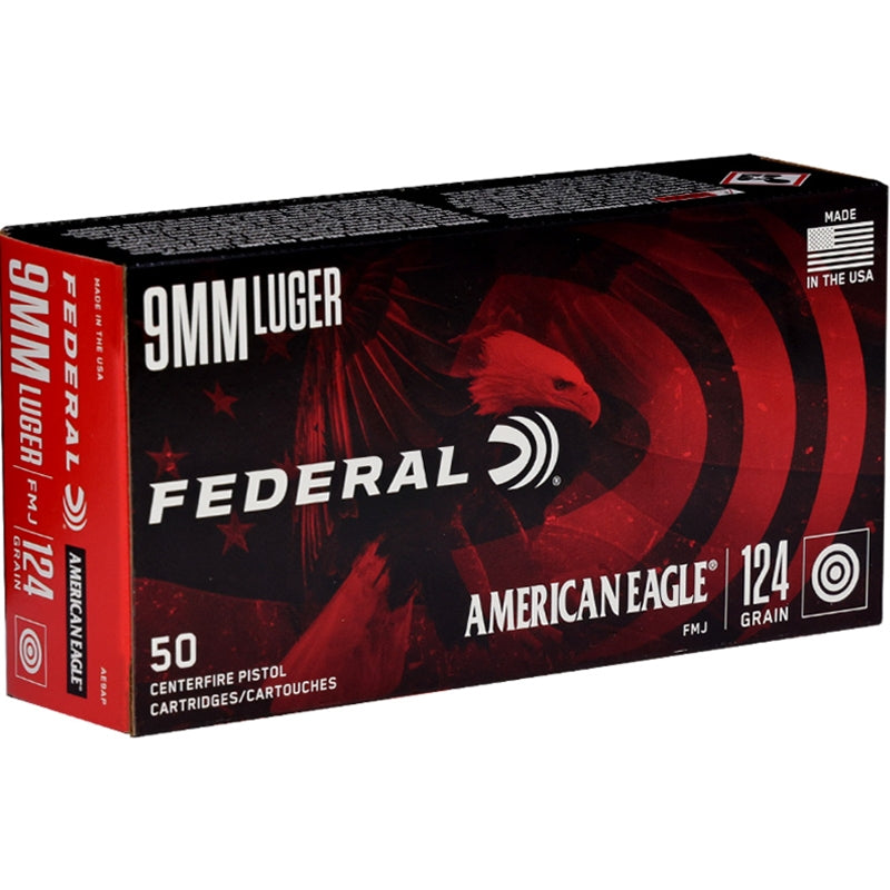 Federal American Eagle 9mm Ammo 124 Grain Full Metal Jacket - AE9AP