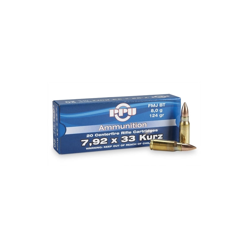 Prvi Partizan 7.92x33mm Kurz Mauser Ammo 124 Grain Full Metal Jacket Boat Tail- PP7K
