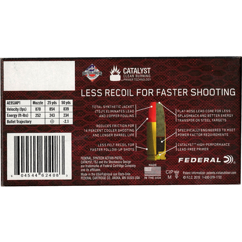 Federal Syntech 9mm Ammo 150 Grain Total Synthetic Jacket Flat Nose - AE9SJAP1