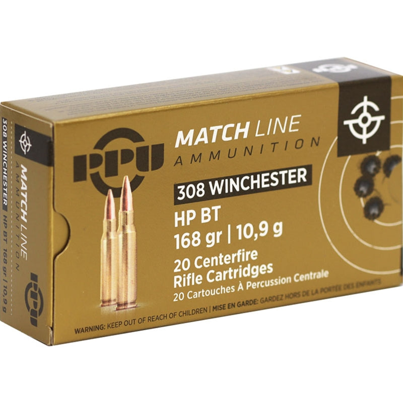 Prvi Partizan Match 308 Winchester Ammo 168 Grain Hollow Point Boat Tail - PPM3082