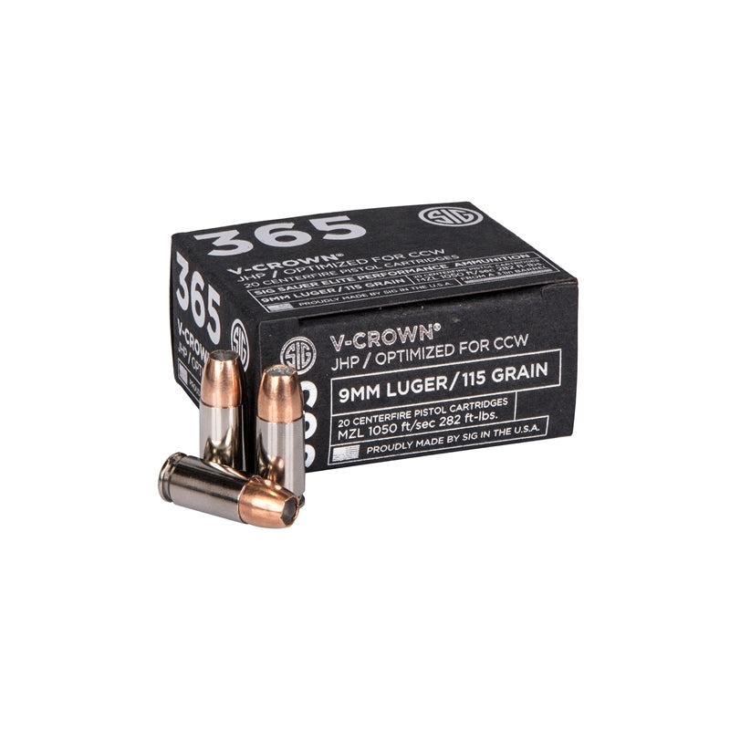 Sig Sauer 365 Elite Performance 9mm Ammo 115 Grain V-Crown Jacketed Hollow Point - E9MMA1-365-20