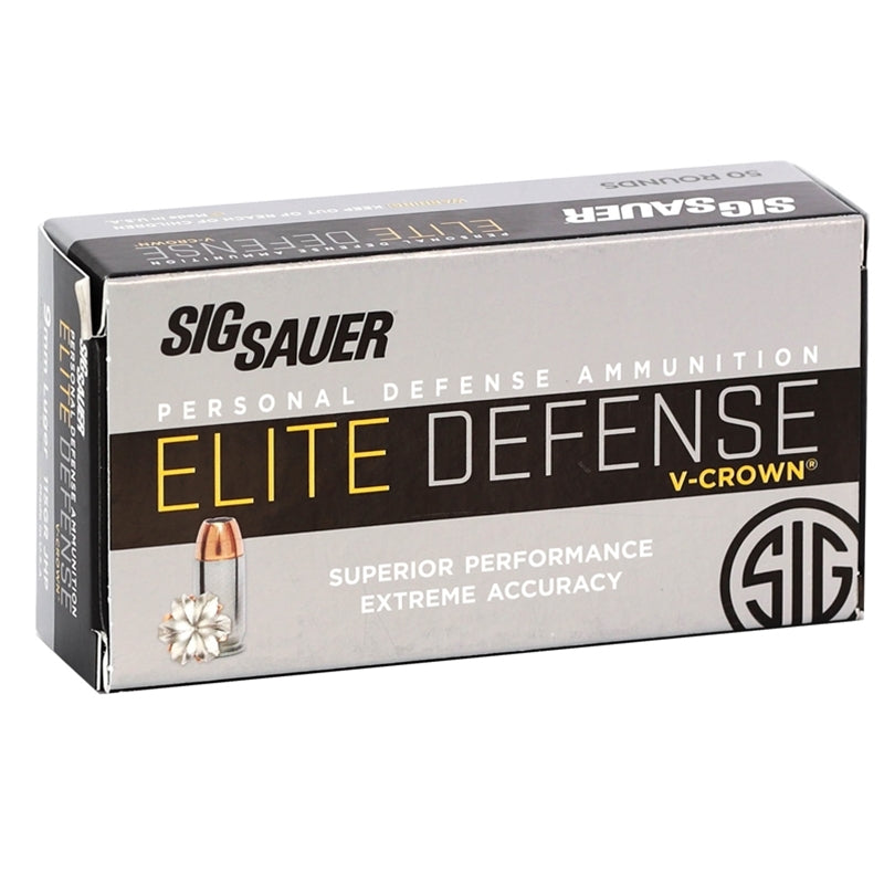 Sig Sauer Elite Defense V-Crown 9mm Ammo 115 Grain Jacketed Hollow Point - E9MMA1-50