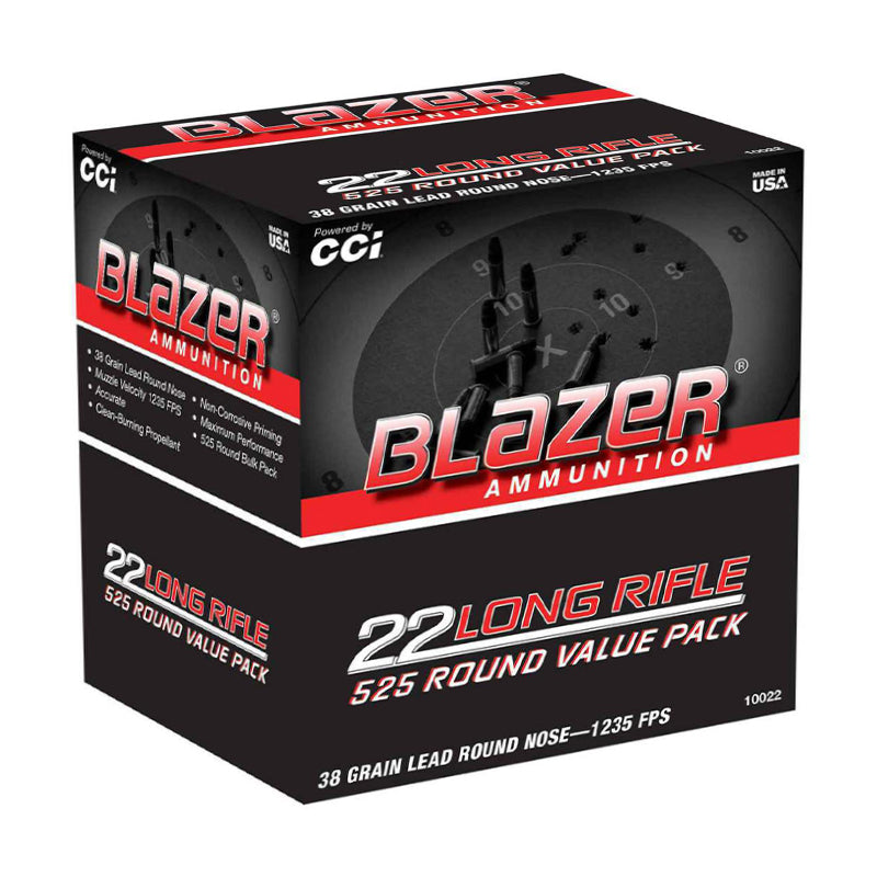 CCI Blazer 22 Long Rifle Ammo 38 Grain Lead Round Nose Pack of 525 - 10022