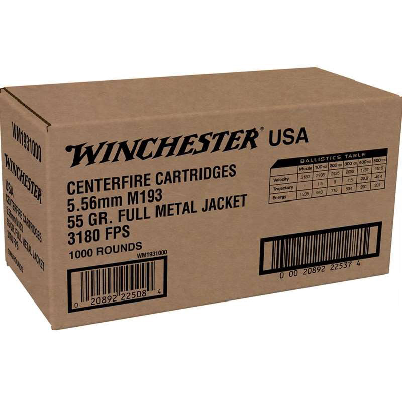Winchester USA 5.56mm NATO M193 Ammo 55 Grain Full Metal Jacket - WM1931000