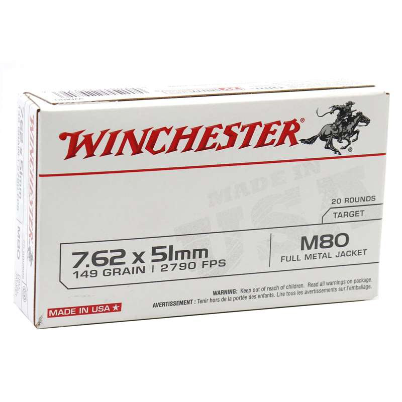 Winchester USA 7.62x51mm NATO Ammo 149 Grain Full Metal Jacket - WM80