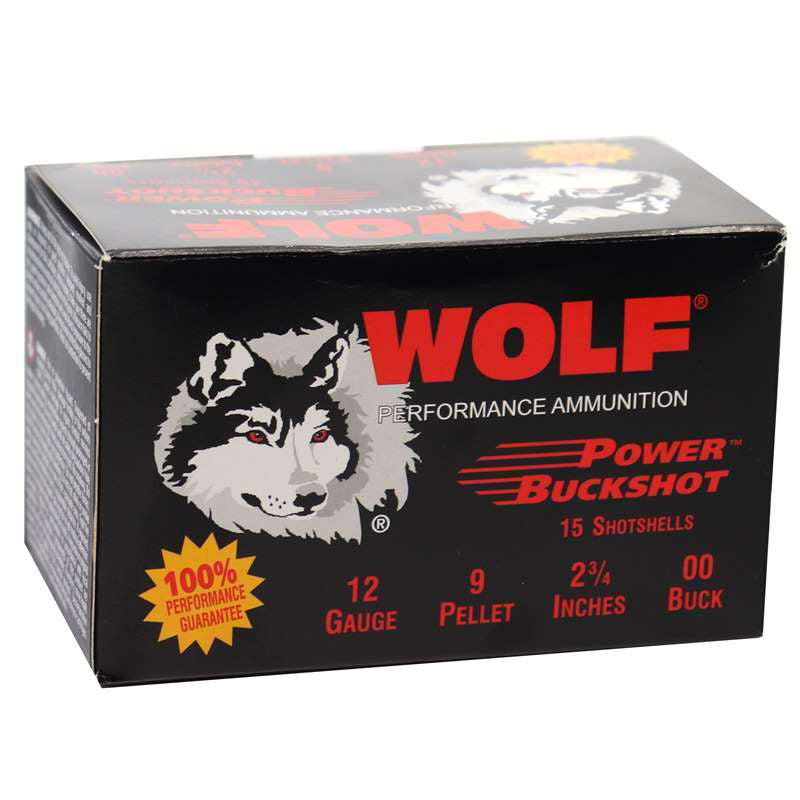 Wolf Power BuckShot 12 Gauge Ammo 2 3/4" 00 Buckshot 9 Pellets - 1200B