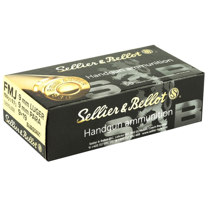 lier & Bellot 9mm Luger 150 Grain Subsonic Full Metal Jacket Box Of 50 Ammo