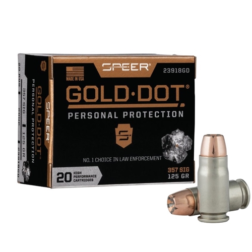 Speer Gold Dot 357 SIG Ammo 125 Grain Jacketed Hollow Point Box Of 20 er Gold Dot 357 SIG 125 Grain Jacketed Hollow Point Box Of 20 Ammo