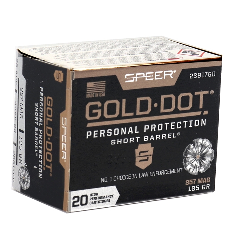 Speer Gold Dot Short Barrel 357 Magnum Ammo 135 Grain Jacketed Hollow Point Ammo - 23917GD Box Of 20 23917GD Box Of 20 Ammo