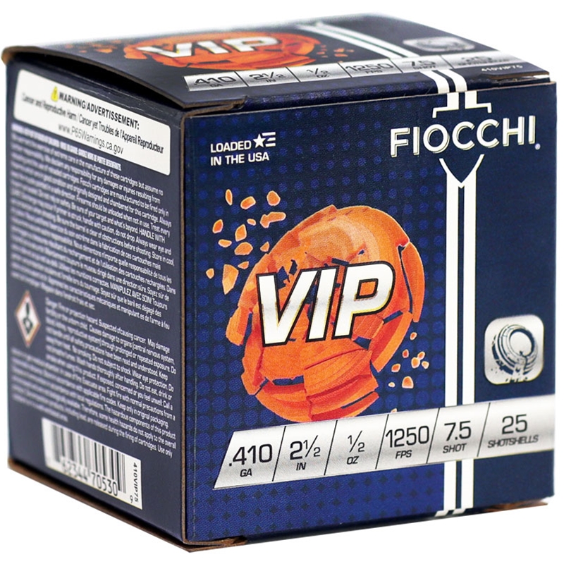Fiocchi VIP .410 Bore Ammo 2-1/2 1/2 Oz #7.5 Lead Shot Ammo - 410VIP75 Box Of 25 410VIP75 Box Of 25 Ammo