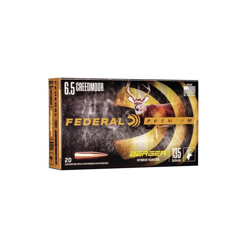 Federal Premium 6.5 Creedmoor Ammo 135 Grain Berger Hybrid Hunter Ammo - P65CRDBCH1 Box Of 20 P65CRDBCH1 Box Of 20 Ammo