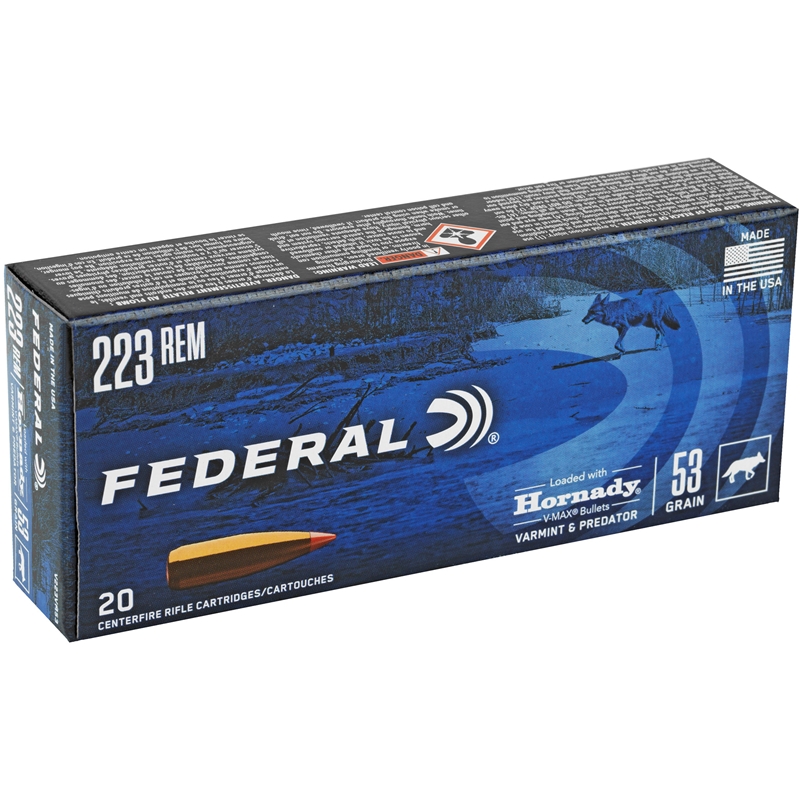 Federal Varmint & Predator 223 Ammo 53 Grain Hornady V-Max Ammo - V223VM53 Box Of 20 V223VM53 Box Of 20 Ammo