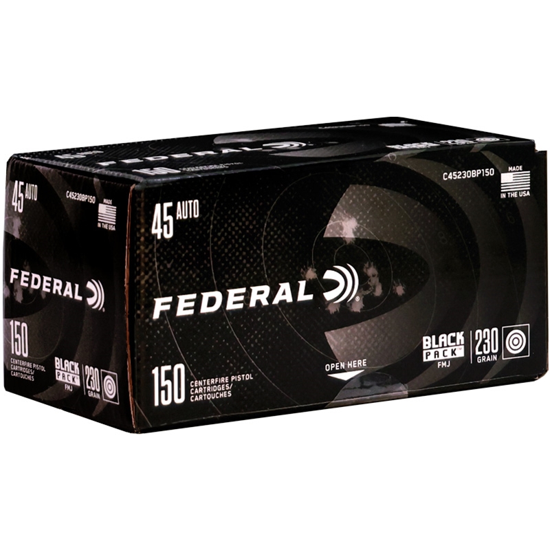 Federal Black Pack 45 ACP Ammo 230 Grain Full Metal Jacket 150 Rounds Ammo - C45230BP150 Box Of 150 C45230BP150 Box Of 150 Ammo