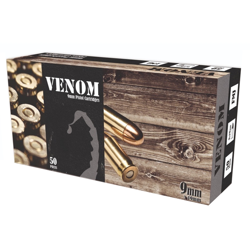 Venom 9mm Ammo 115 Grain Full Metal Jacket Ammo - VEN9A Box Of 50 VEN9A Box Of 50 Ammo