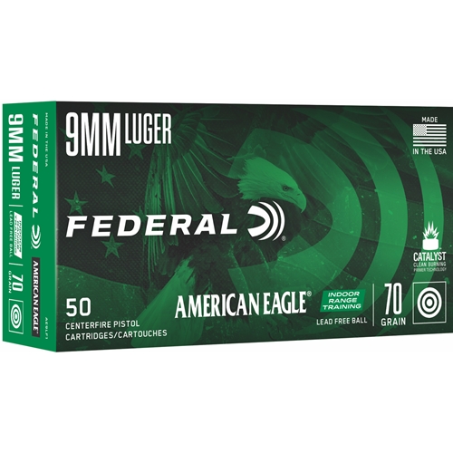 eral American Eagle Indoor Range Training 9mmAmmo 70Grain Lead Free Ball  AE9LF1 Box Of 50 Ammo