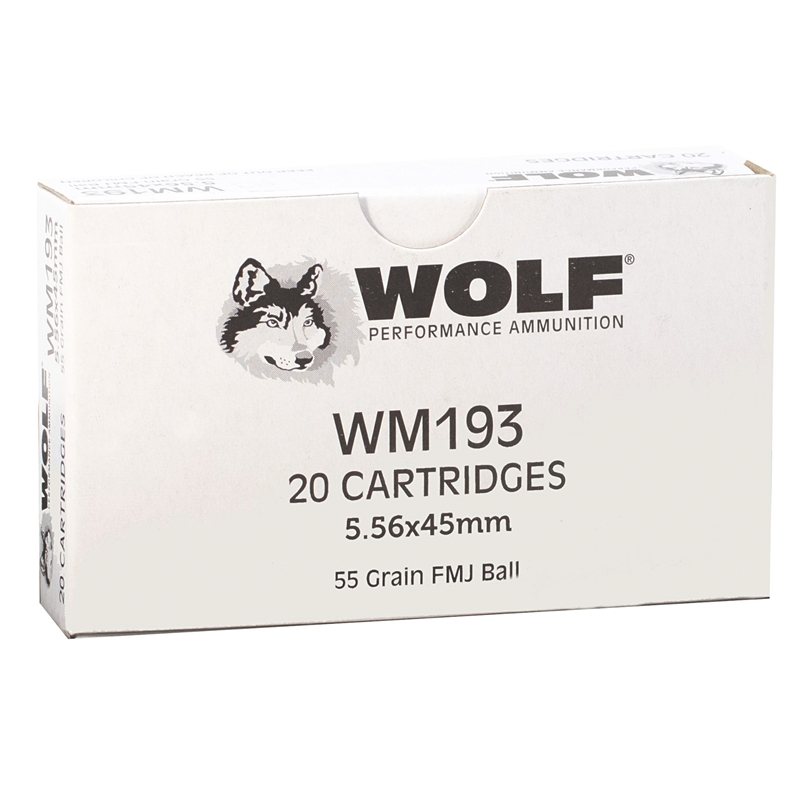 Wolf 5.56x45mm NATO Ammo 55 Grain Full Metal Jacket Ammo - WM193 Box Of 20 WM193 Box Of 20 Ammo