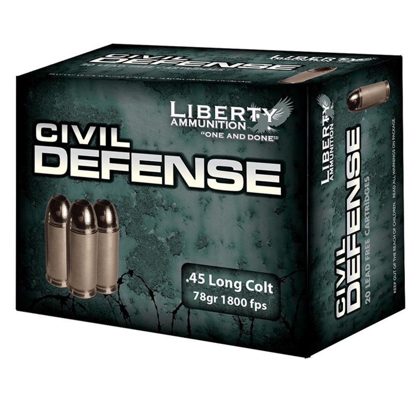 erty Civil Defense 45 Long Colt 78 Grain Fragmenting Copper Hollow Point Lead Free Box Of 20 Ammo
