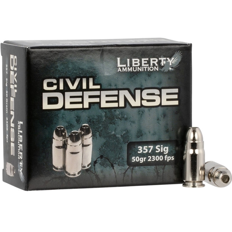 Liberty Civil Defense 357 Sig Ammo 50 Grain Fragmenting Hollow Point Lead-Free Box Of 20 erty Civil Defense 357 Sig 50 Grain Fragmenting Hollow Point Lead-Free Box Of 20 Ammo