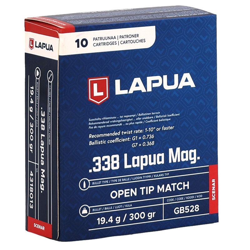 Lapua 338 Lapua Magnum Ammo 300 Grain Open Tip Match Ammo - 4318013 Box Of 10 4318013 Box Of 10 Ammo