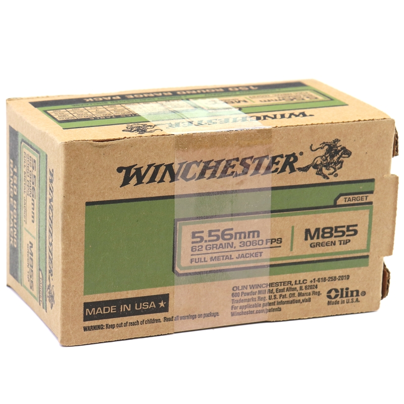 Winchester USA 5.56mm M855 NATO Ammo 62 Grain Green Tip FMJ 150 Rounds Value Pack Box Of 150 chester USA 5.56mm M855 NATO 62 Grain Green Tip FMJ 150 Rounds Value Pack Box Of 150 Ammo