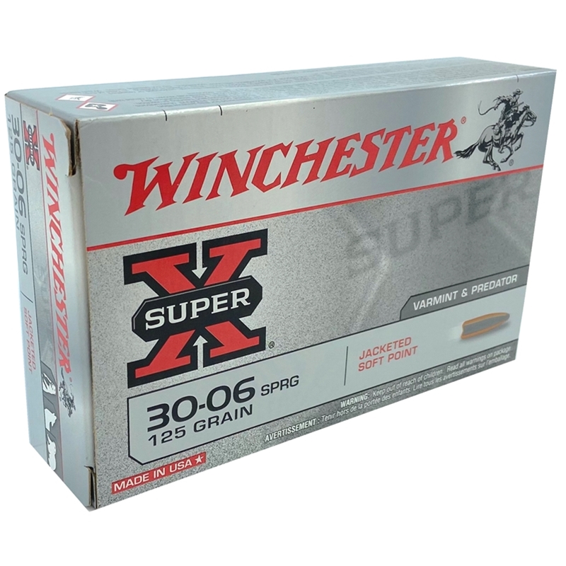 Winchester Super-X 30-06 Springfield Ammo 125 Grain Jacketed Soft Point Box Of 20 chester Super-X 30-06 Springfield 125 Grain Jacketed Soft Point Box Of 20 Ammo