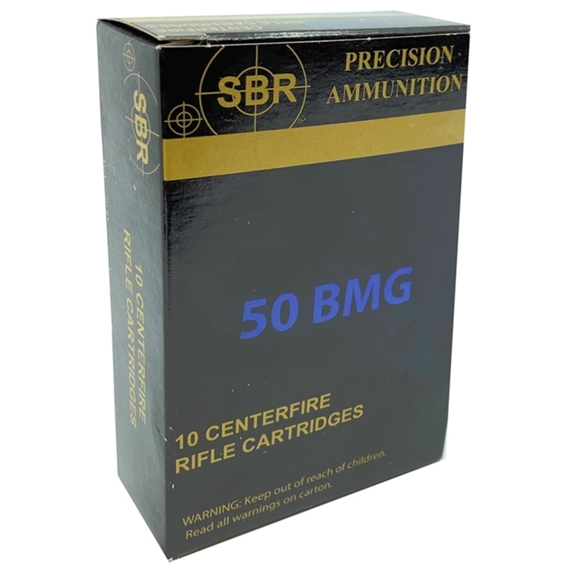 SBR 50 BMG Ammo 750 Grain Solid Match Copper Box Of 10 50 BMG 750 Grain Solid Match Copper Box Of 10 Ammo