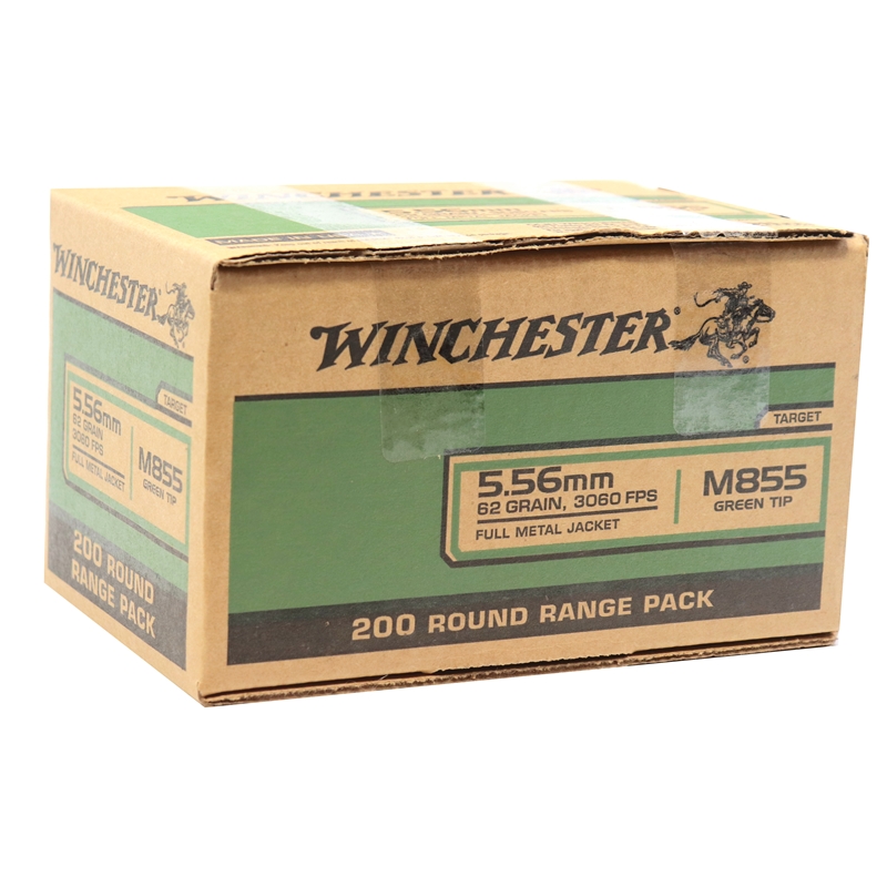Winchester 5.56mm M855 NATO Ammo 62 Grain Green Tip Full Metal Jacket Ammo - WM855200 Box Of 200 WM855200 Box Of 200 Ammo