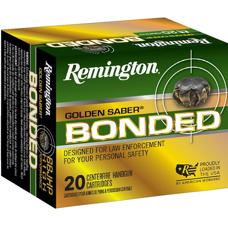 Remington Golden Saber 45 ACP AUTO Ammo 185 Grain Bonded Brass Jacketed Hollow Point Ammo - GSB45APAB Box Of 20 GSB45APAB Box Of 20 Ammo