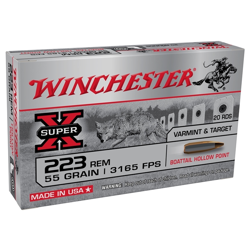 Winchester Super X 223 Ammo 55 Grain Boat Tail Hollow Point Box Of 20 chester Super X 223 55 Grain Boat Tail Hollow Point Box Of 20 Ammo