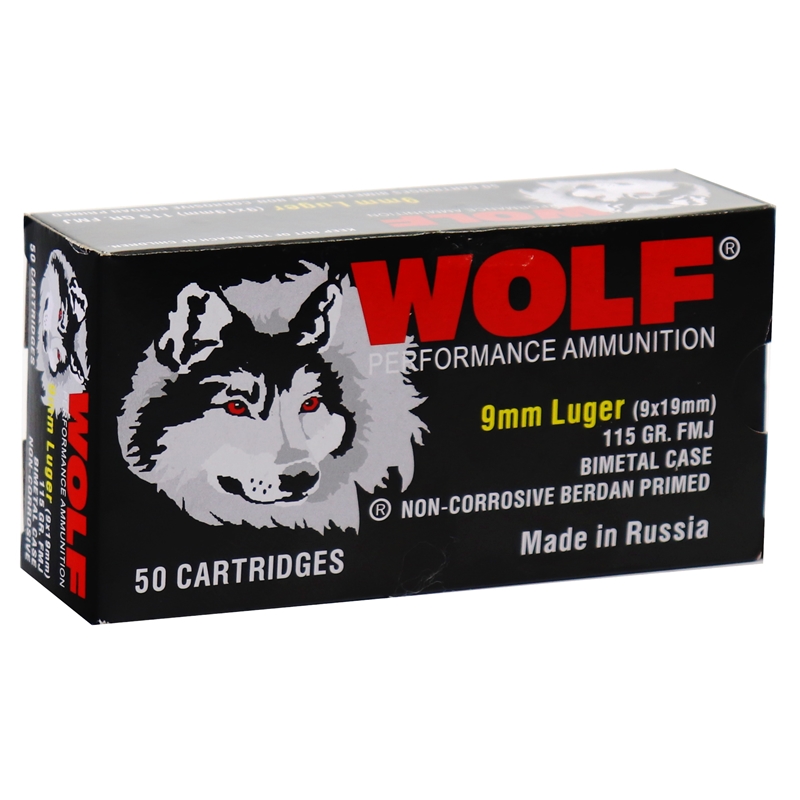 Wolf Performance 9mm Ammo 115 Grain FMJ Bi-Metal Steel Case Box Of 50 f Performance 9mm 115 Grain FMJ Bi-Metal Steel Case Box Of 50 Ammo