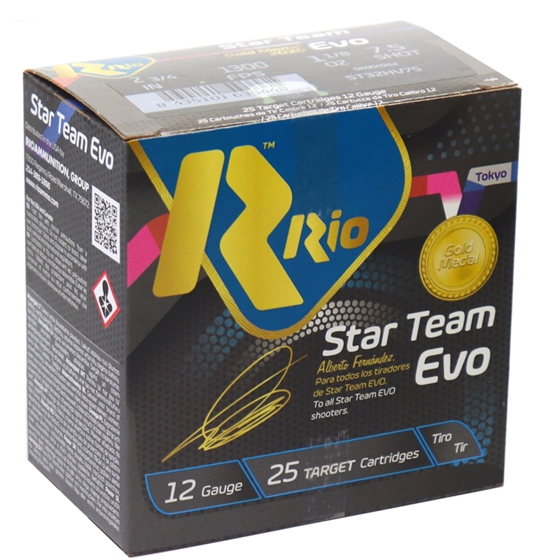 Rio Star Team EVO 32 HV 12 Gauge Ammo 2-3/4 1 1/8 #7.5 Shot 250 Rounds Case Of 250 (10 Boxes Of 25) Ammo - Free Shipping Free Shipping Ammo