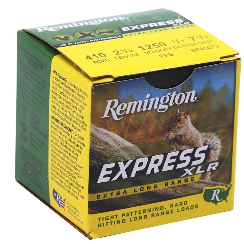 Remington Express Extra Long Range 410 Bore Ammo 2-1/2 1/2 Oz 7.5 Lead Shot Box Of 25 ington Express Extra Long Range 410 Bore 2-1/2 1/2 Oz 7.5 Lead Shot Box Of 25 Ammo