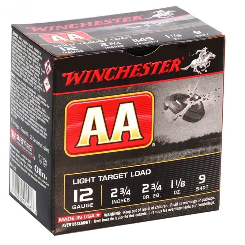 Winchester Light Target Load AA 12 Gauge Ammo 2-3/4 1-1/8 Oz. #9 Shot Case Of 250 Ammo - AA129 Case Of 250 (1 Box Of 250) - AA129 Case Of 250 (1 Box Of 250) - Ammo
