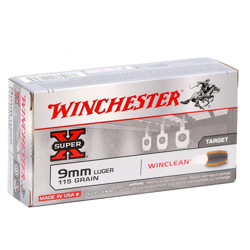 chester USA WinClean 9mm Luger 115 Grain Brass Enclosed Base Box Of 50 Ammo