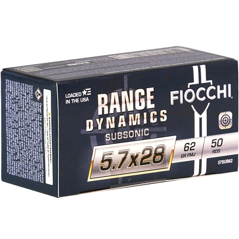Fiocchi Range Dynamics 5.7x28mm Ammo 62 Grain Full Metal Jacket Ammo - 57SUB62 Box Of 50 57SUB62 Box Of 50 Ammo