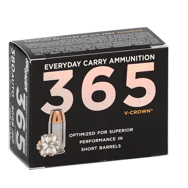  Sauer 365 Everyday Carry 380 ACP 90 Grain V-Crown Jacketed Hollow Point E380A1-365-20 Box Of 20 Ammo