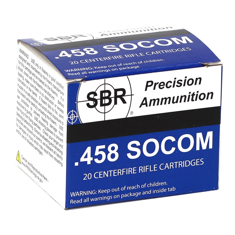 SBR Precision 458 SOCOM Ammo 300 Grain Solid Copper Box Of 20 Precision 458 SOCOM 300 Grain Solid Copper Box Of 20 Ammo